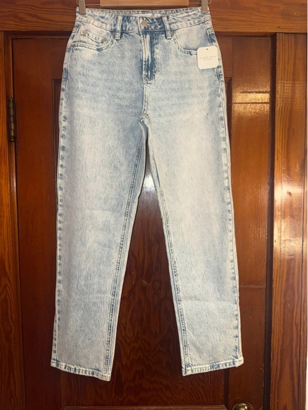Altar’d State High Rise Straight Leg Jeans Size 24 Medium Light Acid Wash